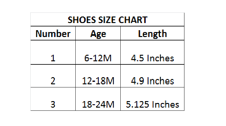 SHOES SIZE CHART FOR INFANTS